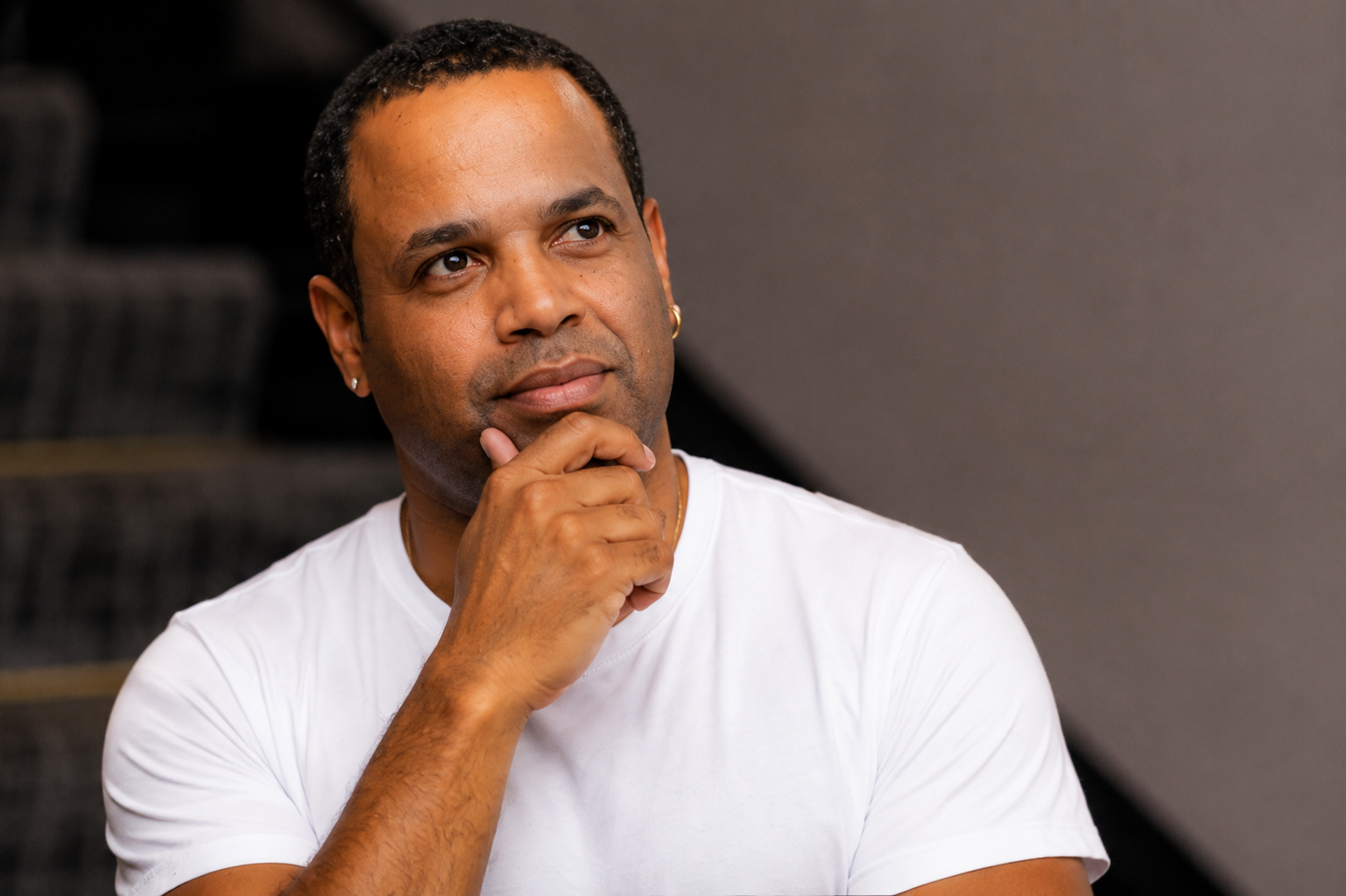 Portrait of Mark Yansen deep in thought